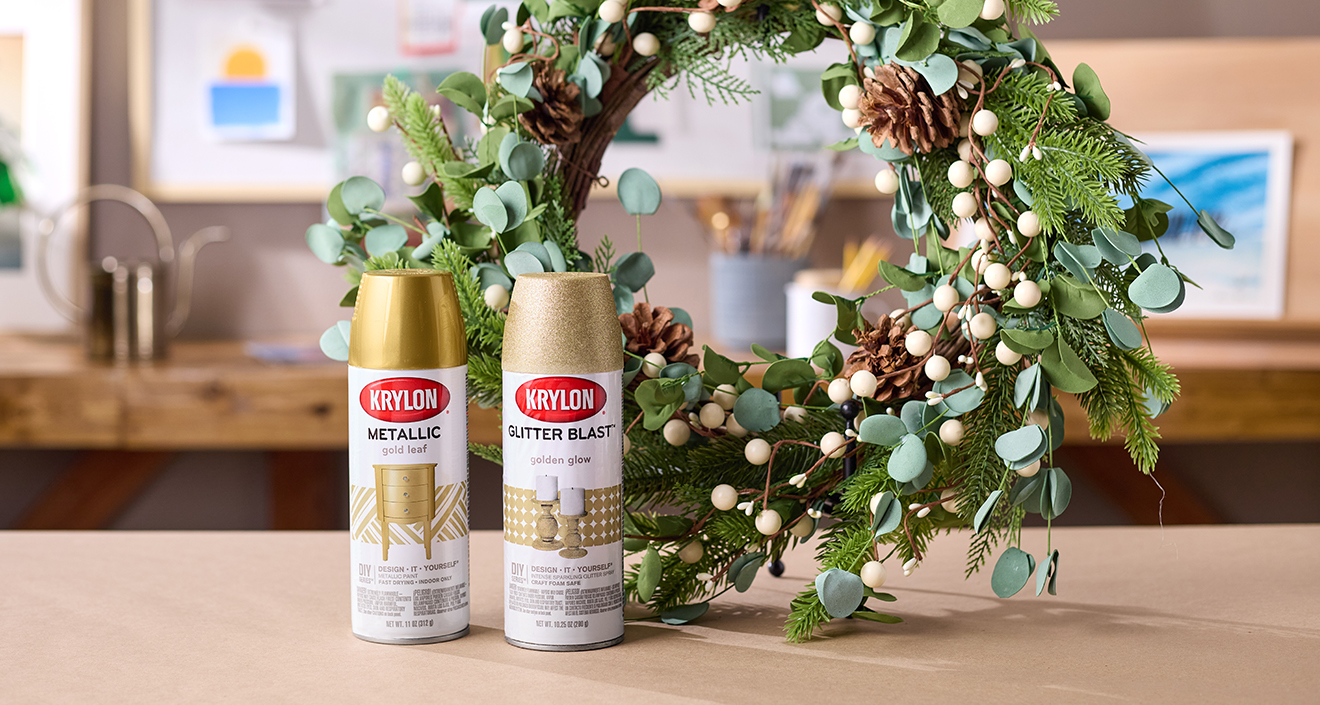 Krylon cans in gold leaf and golden glow colors