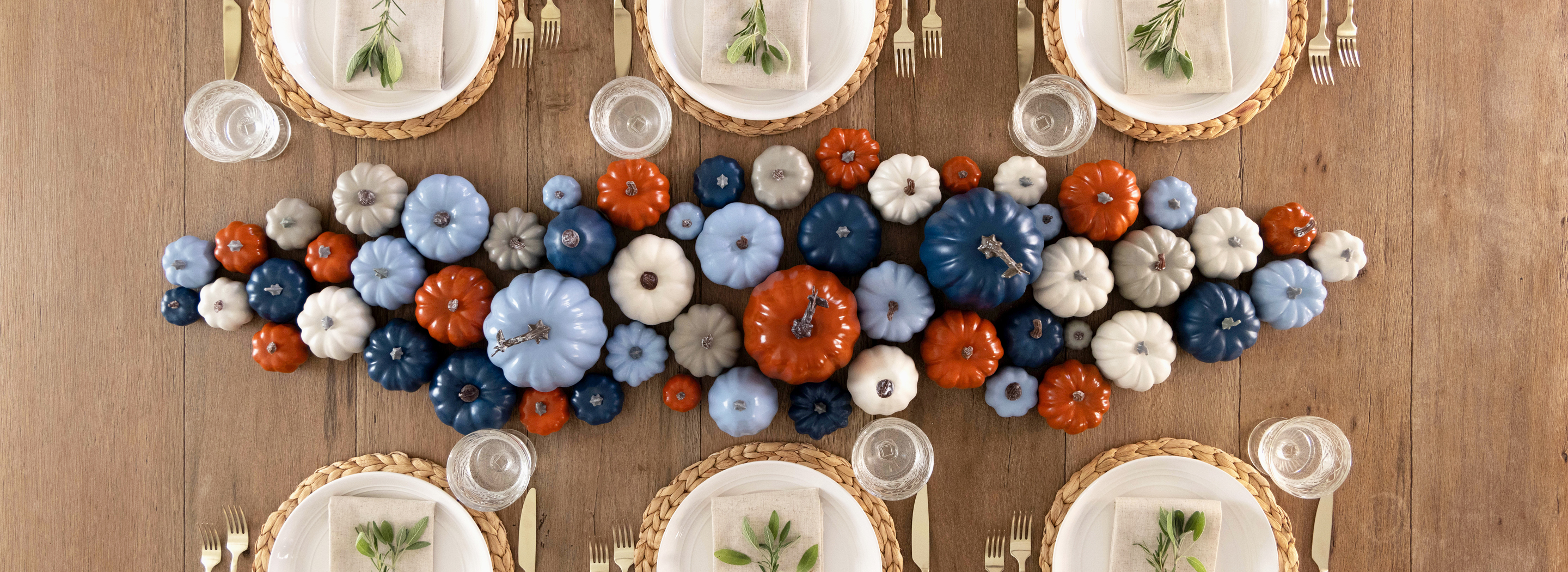 fully assembled pumpkin tablescape